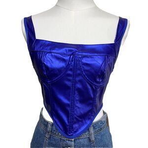 SHEIN BAE Corset Top Womens S Electric Blue Metallic Faux Leather sw220714406045